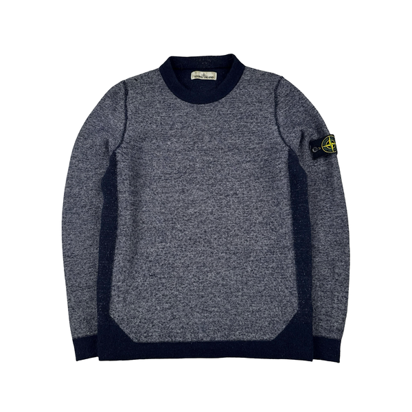 Stone Island 2017 Grey Block Pattern Wool Crewneck Jumper - Medium