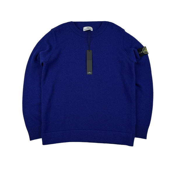 Stone Island 2023 Blue Thick Wool Crewneck Jumper - Large