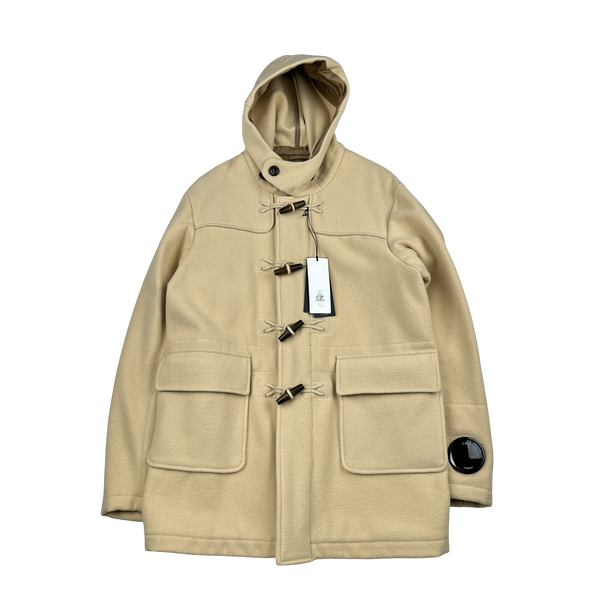 CP Company Tan Wool Spellout Watch Viewer Duffle Jacket - Large