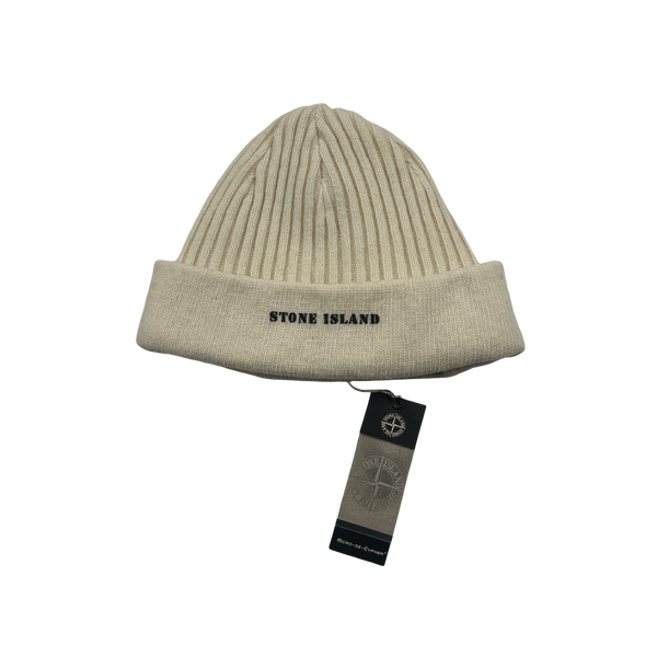 Stone Island 2000s Cream Wool Spellout Beanie