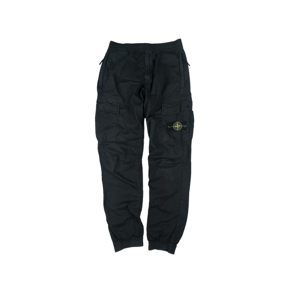 Stone Island 2021 RE-T Black Regular Tapered Cargo Trousers - 30"