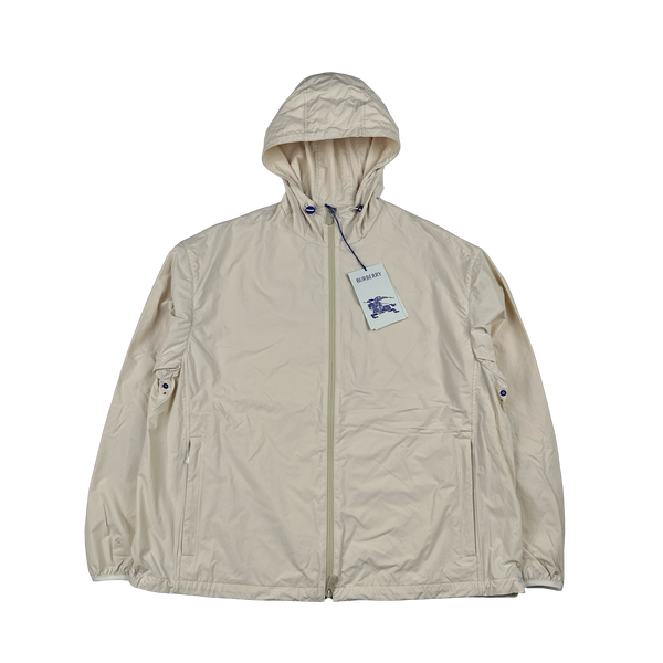 Burberry Cream Nylon Logo Hooded Zipped Jacket - Large