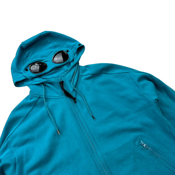 CP Company Blue Full Zip Goggle Hoodie - Medium