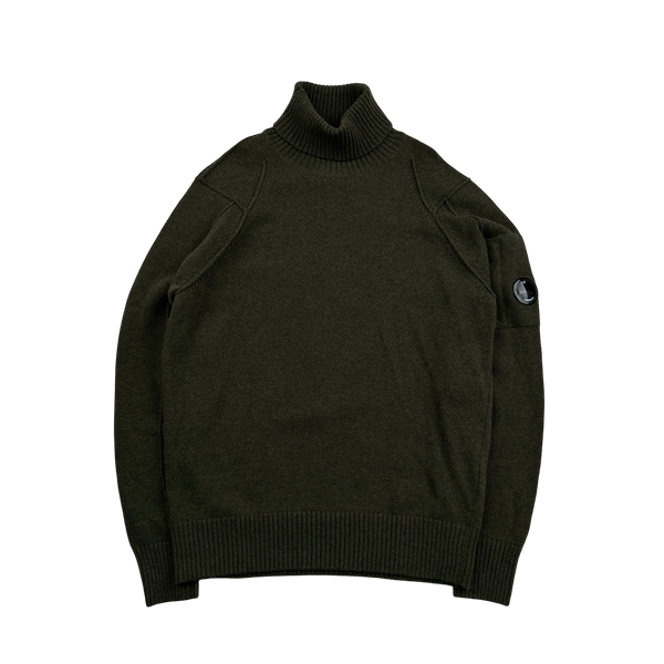 CP Company Forest Green Thick Wool Roll Neck Knit - Medium