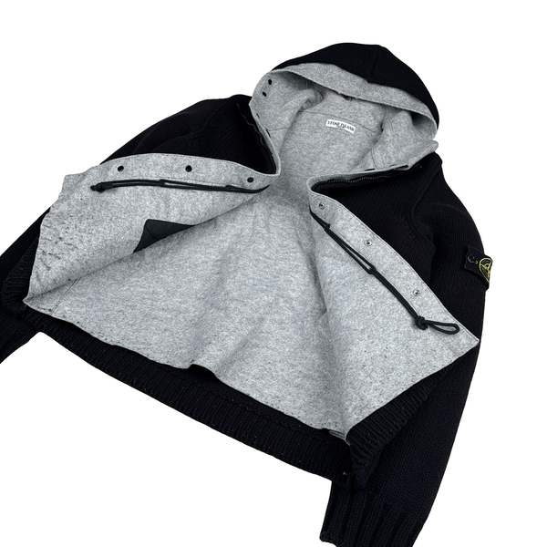 Stone Island 2008 Heavyweight Black Wool Knitted Dutch Rope Lined Jacket - XXL