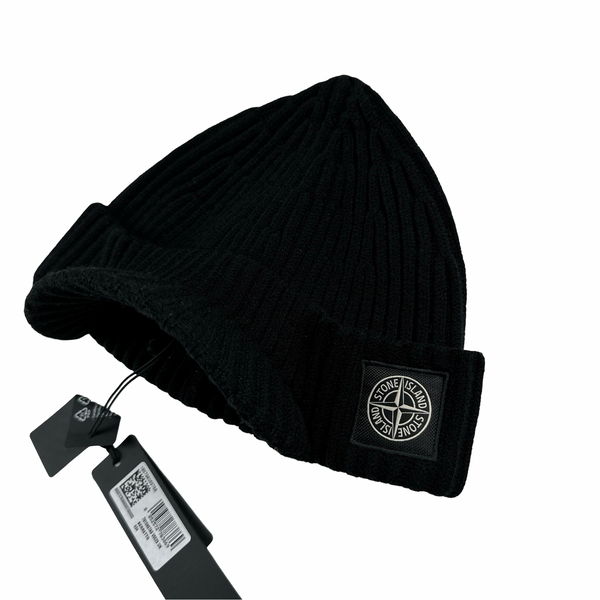 Stone Island 2023 Black Wool Peak Beanie Hat