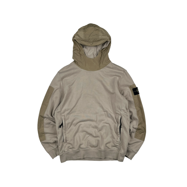 Stone Island 2023 Beige Cotton Nylon Panel Hood Jumper - Large