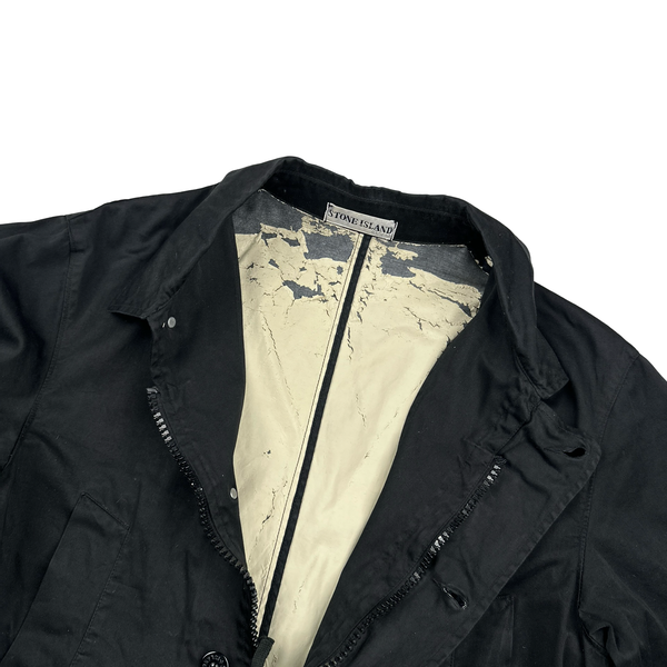 Stone Island 2002 Black Raso Gommato Collared Jacket - Large