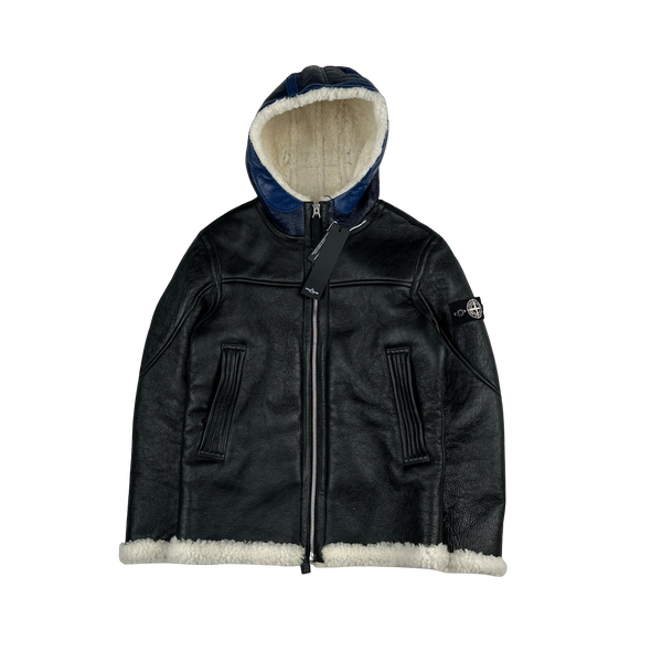 Stone Island 2021 Black Leather Shearling Special Process Jacket