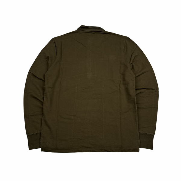 CP Company Khaki Longsleeve Spellout Cotton Polo Shirt - Large