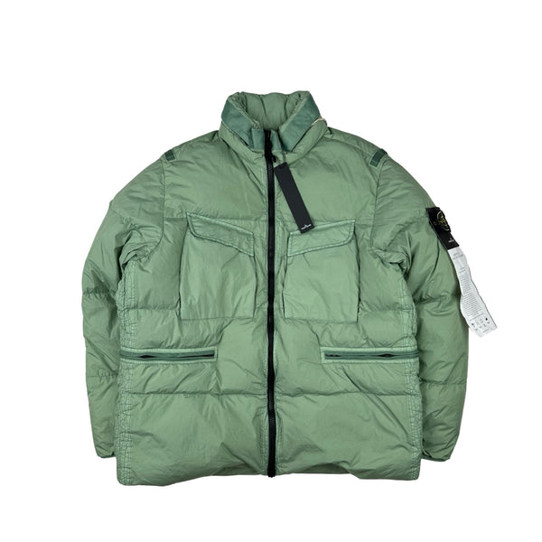 Stone Island 2022 Pale Green Crinkle R-NY Down Puffer Jacket - XL