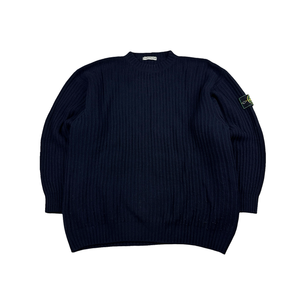 Stone Island 90's Vintage Knitted Navy Pullover Jumper - XXL