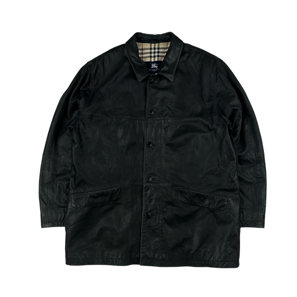 Burberry Leather Nova Check Lined Collared Jacket - XL