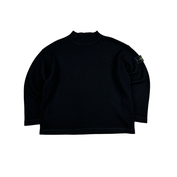 Stone Island Vintage 1994 Navy Wool Blend Crewneck Jumper - Large