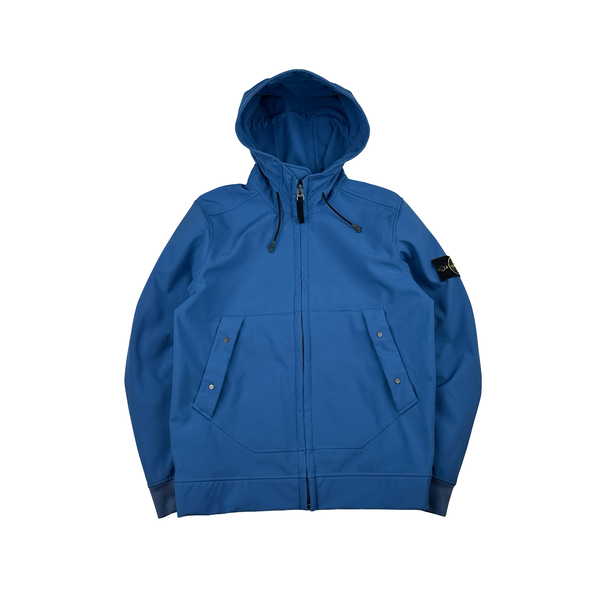 Stone Island Blue Soft Shell R Hooded Jacket - Medium