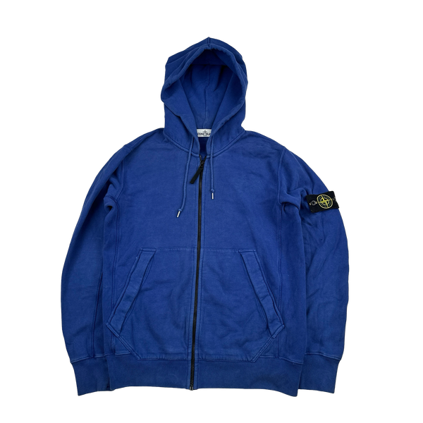 Stone Island Blue Cotton Zipped Hoodie - Large
