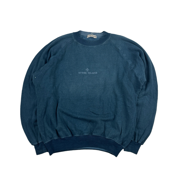 Stone Island 1990s Vintage Blue Spellout Pullover - Medium