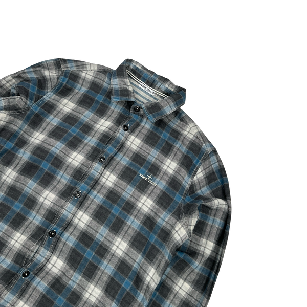 Stone Island 2011 Blue Cotton Plaid Buttoned Shirt - Medium