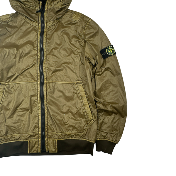 Stone Island 2018 Olive Green Lamy Flock Hooded Jacket - Large