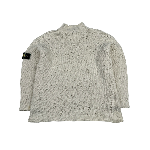 Stone Island Vintage 1997 Green Edge Cream Chenille Knit Pullover - XL