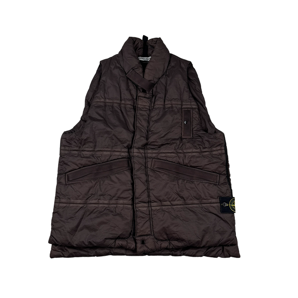 Stone Island Vintage Brown Nylon Multi Pocket Down Gilet - Large