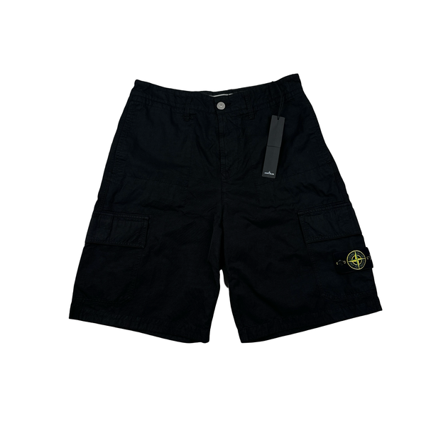 Stone Island 2023 Black Loose Fit Bermuda Cotton Shorts - Small