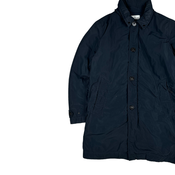Stone Island Micro Reps Navy Primaloft Lined Long Jacket - Medium
