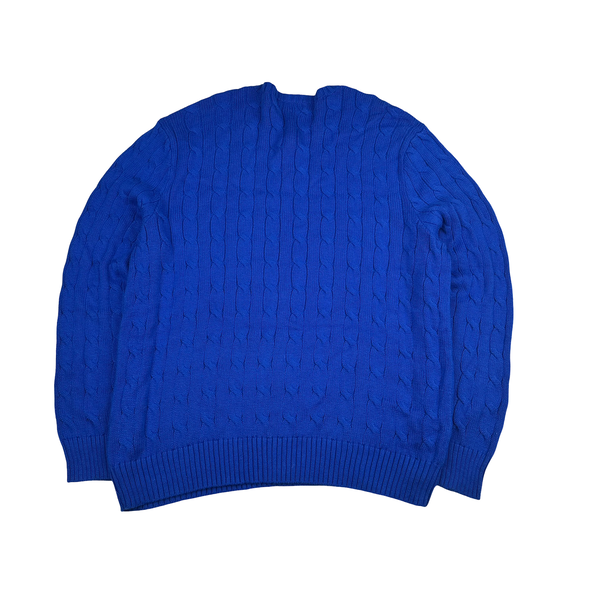 Ralph Lauren Blue Ribbed Cotton Crewneck Knit - XL