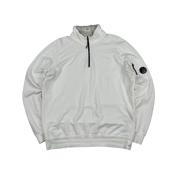CP Company Cotton Quarter Zip Lens View White Jumper - XL
