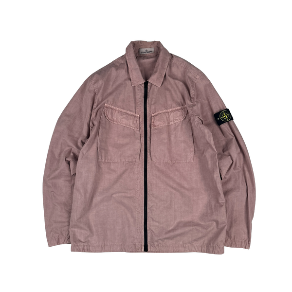 Stone Island 2022 Pink Brushed Cotton Zipped Overshirt - XL