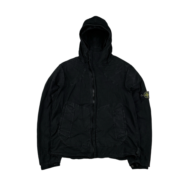 Stone Island 2005 Black Cotton Compact Hooded Jacket - Large