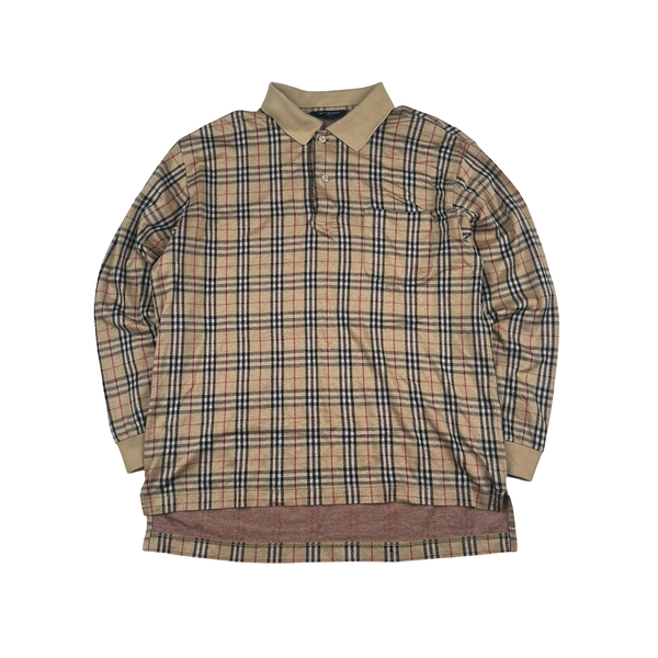 Burberry Nova Check Quarter Button Up Polo Shirt - Large