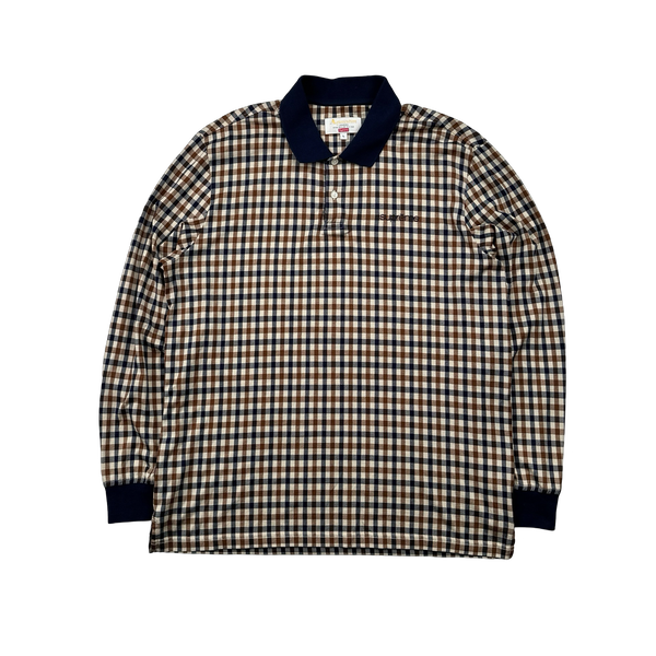 Aquascutum X Supreme Classic Checked Longsleeve Spellout Polo Shirt - Large