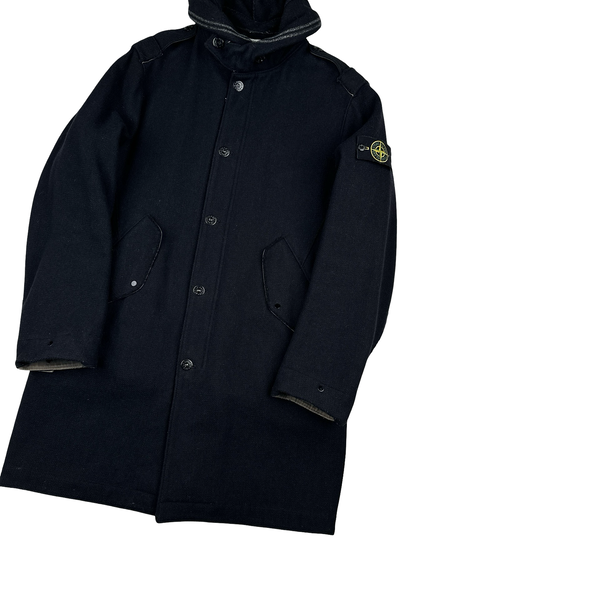 Stone Island 2009 Black Heavyweight Wool Buttoned Coat - Large