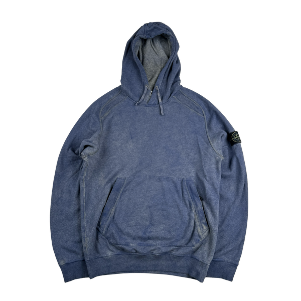 Stone Island 2021 Blue Cotton Dust Treatment Hoodie - Medium