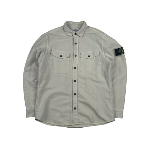 Stone Island Cream Thick Brushed Cotton Overshirt - Large