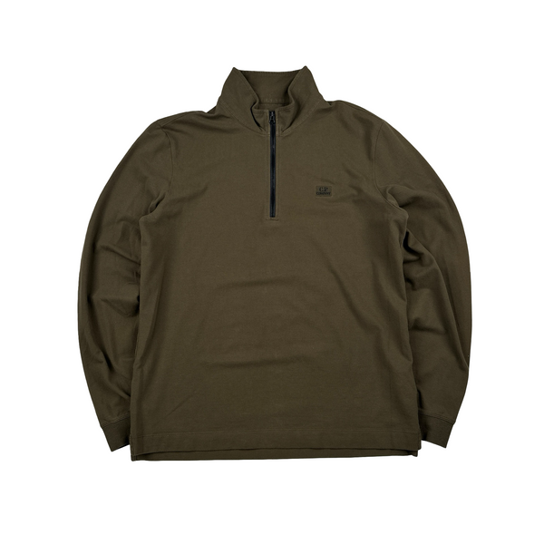 CP Company Khaki Cotton Quarter Zip Jumper - Large