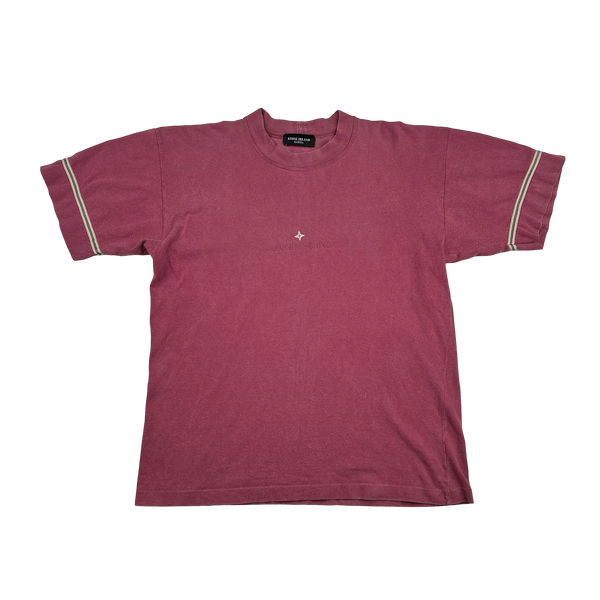 Stone Island Marina Vintage 80's Cotton Pink Spellout Embroidery T Shirt - Large
