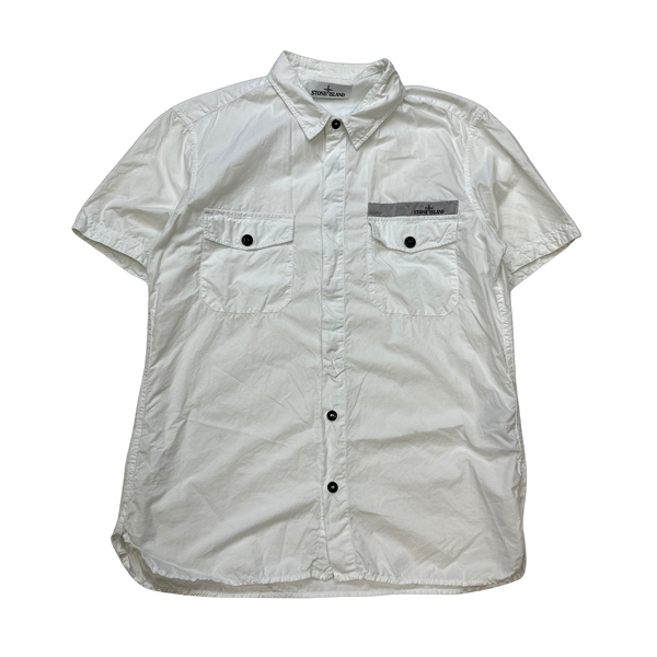 Stone Island 2014 White Spellout Cotton Overshirt - Large