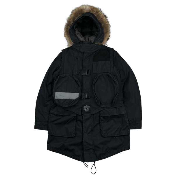 Plurimus Navy 3 In 1 Fur Hood Parka Vest Jacket - Medium
