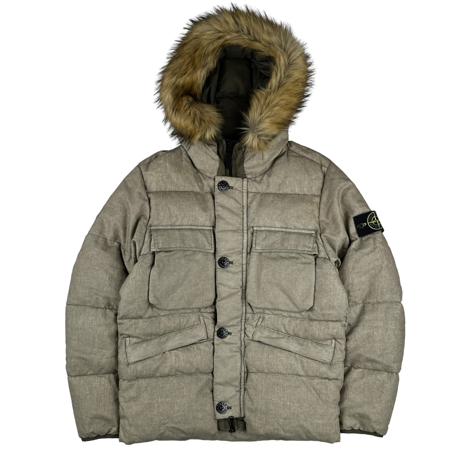 Stone Island 2018 Tan Lino Resinato Down-TC Puffer Jacket Small