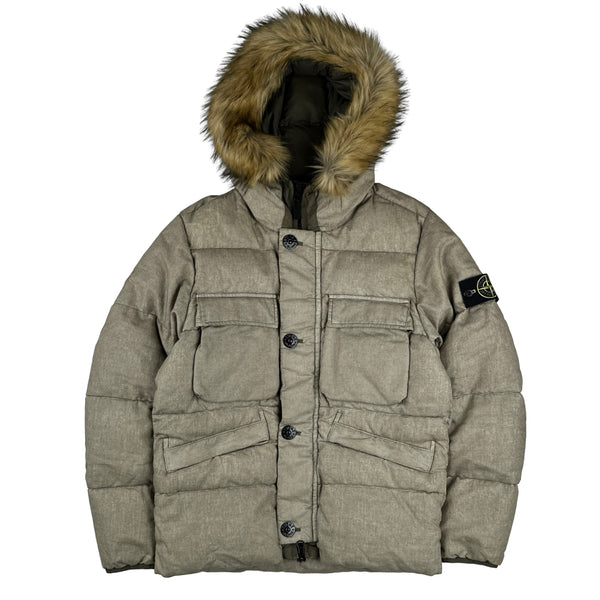 Stone Island 2018 Tan Lino Resinato Down-TC Puffer Jacket - Small