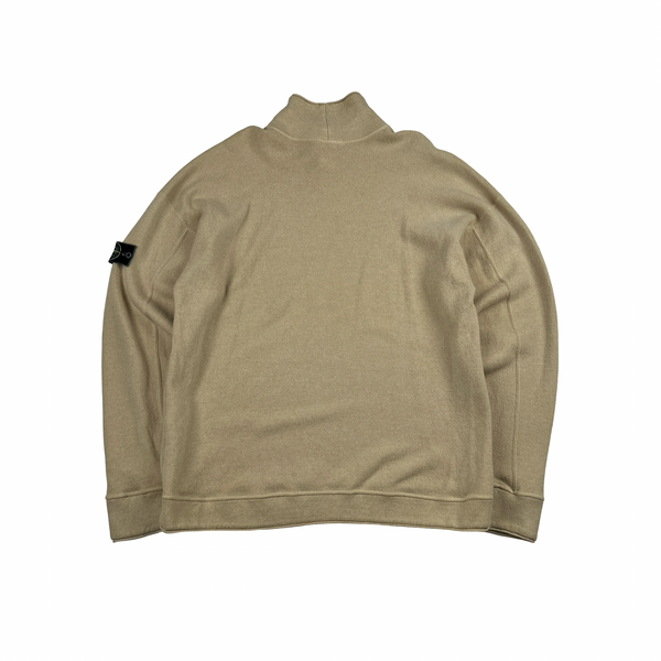 Stone Island 1995 Heavyweight Beige Green Edge Mock Neck Pullover Jumper - XXL