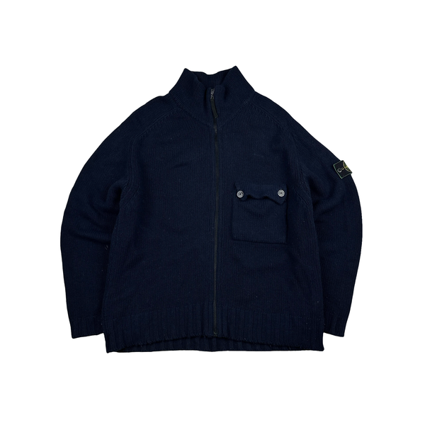 Stone Island Vintage 1995 Navy Knit Vintage Zipped Chest Pocket Jumper - Large