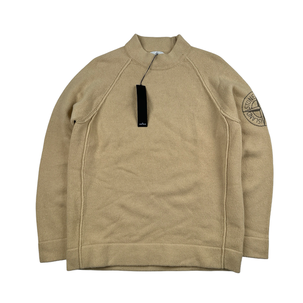 Stone Island 2019 Tan Wool Embroidered Arm Compass Crewneck Knit - XL