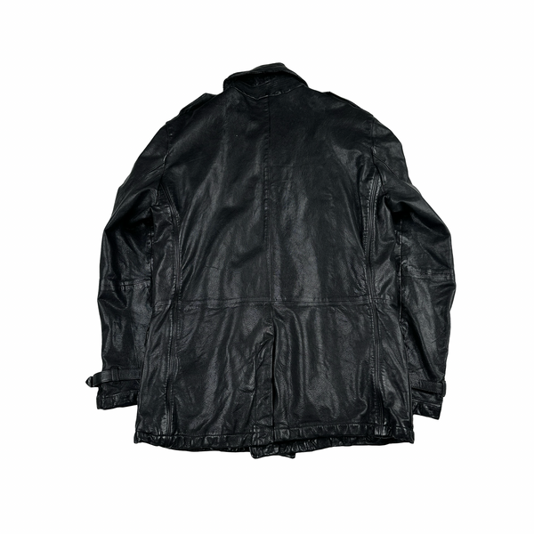 CP Company Vintage Black Heavyweight Leather Pea Jacket - XL