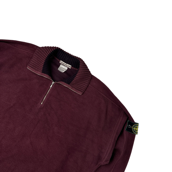 Stone Island Vintage 1990s Bordeaux Red Zipped Quarter Pullover - XL