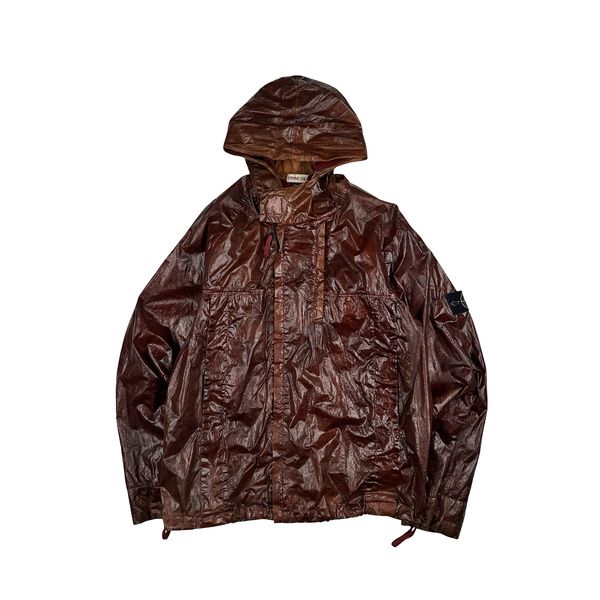 Stone Island 2001 Dark Red Micro Felt Transparent Laminated Web Jacket - Large
