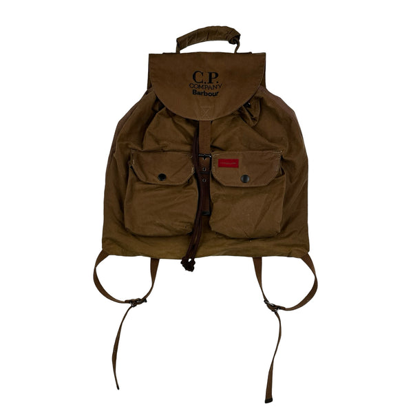 CP Company x Barbour Brown Waxed Spellout Backpack