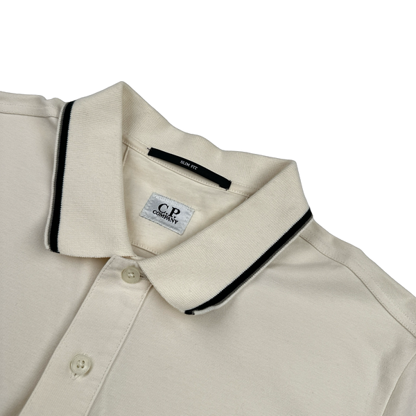 CP Company Cream Cotton Short Sleeve Polo - Medium
